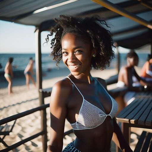 Beautiful black girls, AI, some in bikinis, some with boobs out