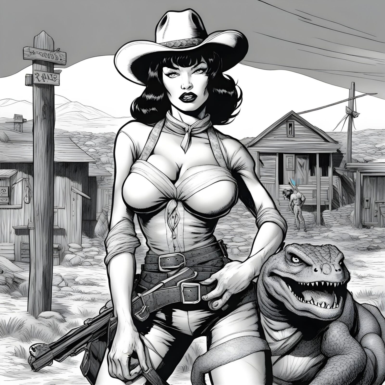 Cowgirl Betty Page vs Os Homens Lagarto