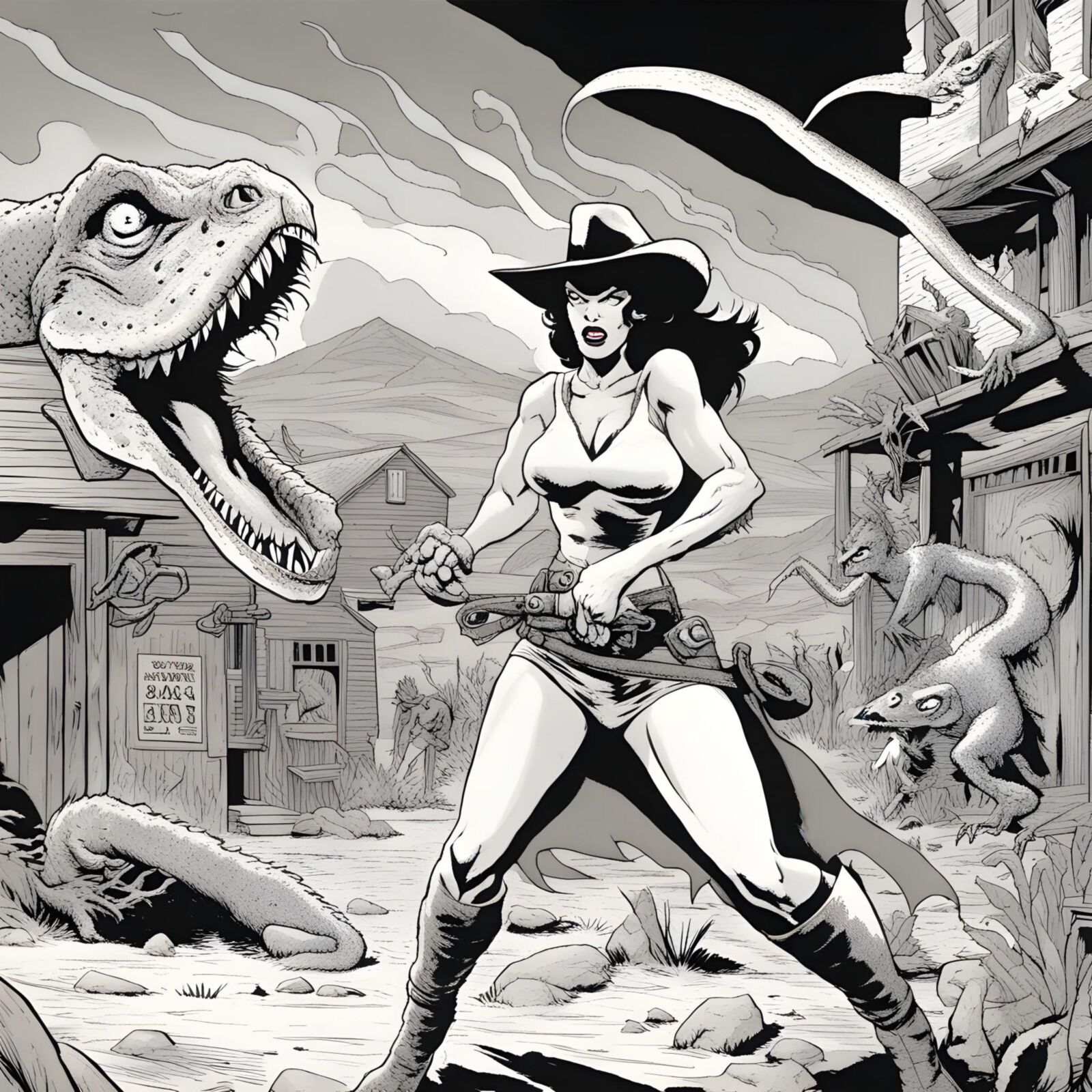 Cowgirl Betty Page vs Os Homens Lagarto