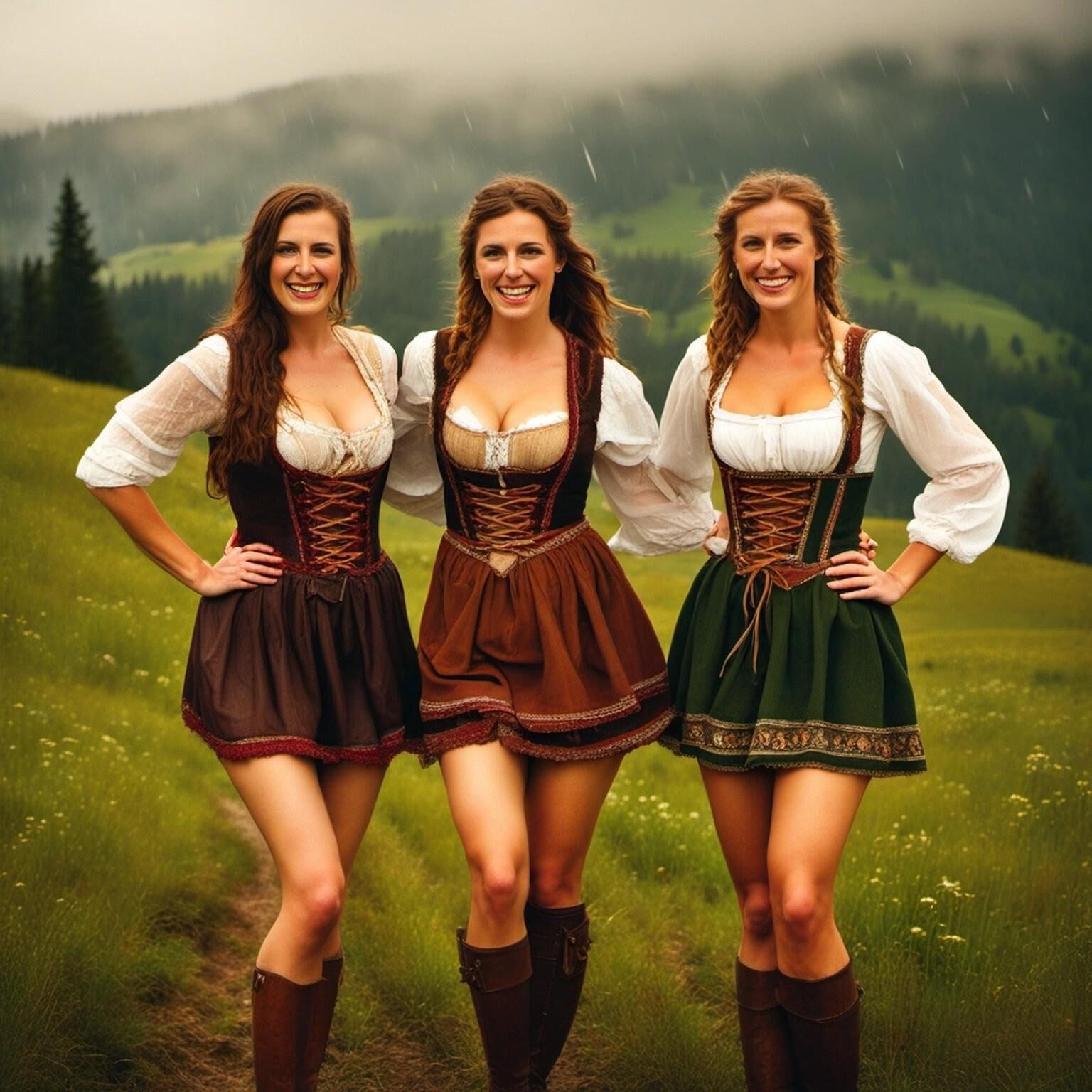 Ai generated bavarian women in the rain