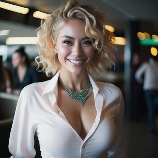 Busty nonnude AI girls, with lots of cleavage, at the airport