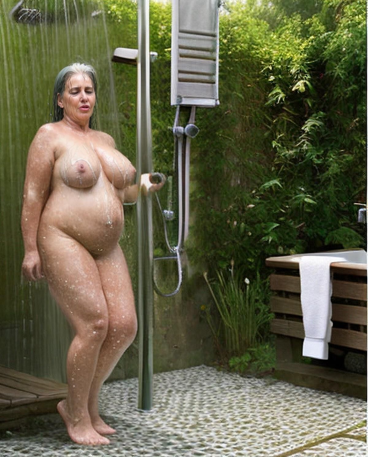 0011_AI_Generated - Espía a la vecina abuela en la ducha del jardín