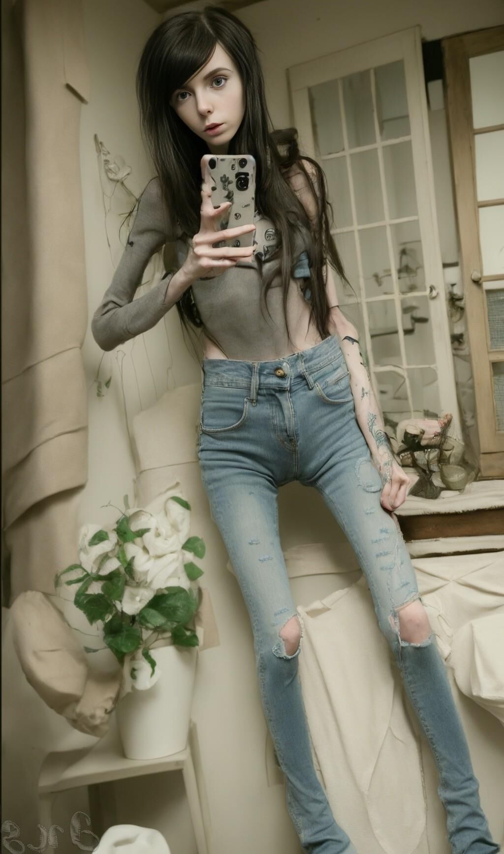 AI Generated - Anorexic women in jeans - Eugenia Cooney edition