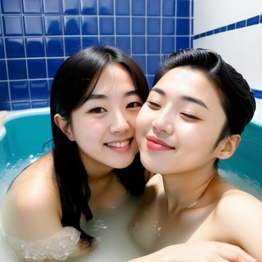 Splish Splash lesbianas coreanas besándose mientras se bañan