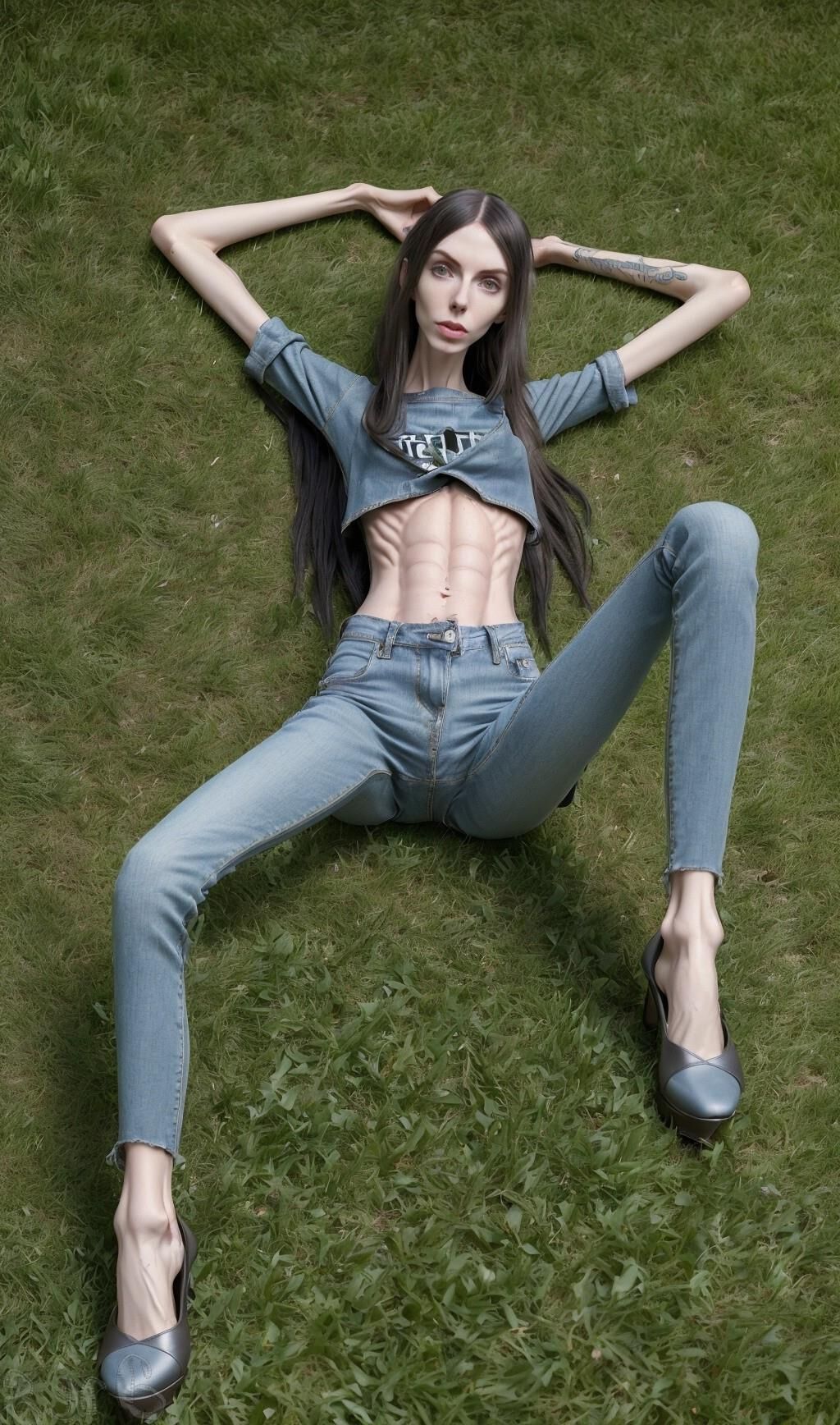 AI Generated - Anorexic women in jeans - Eugenia Cooney edition