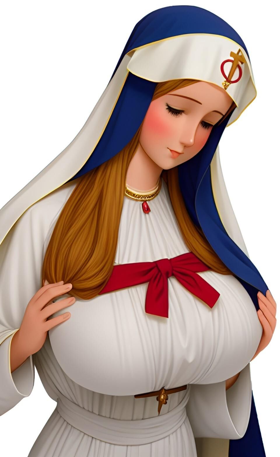 AI Virgin Mary with huge tits, our lady of the big bosom