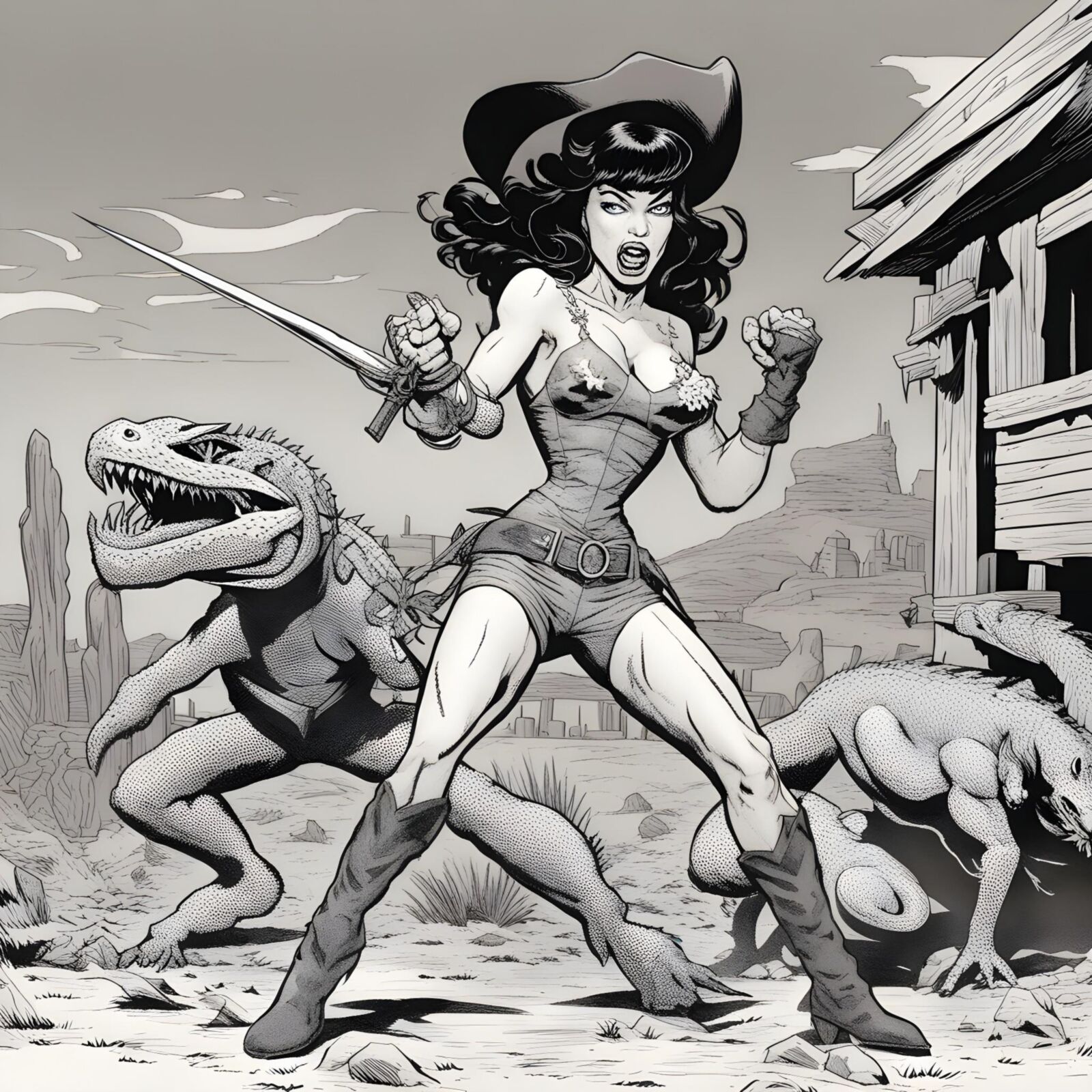 Cowgirl Betty Page vs Os Homens Lagarto