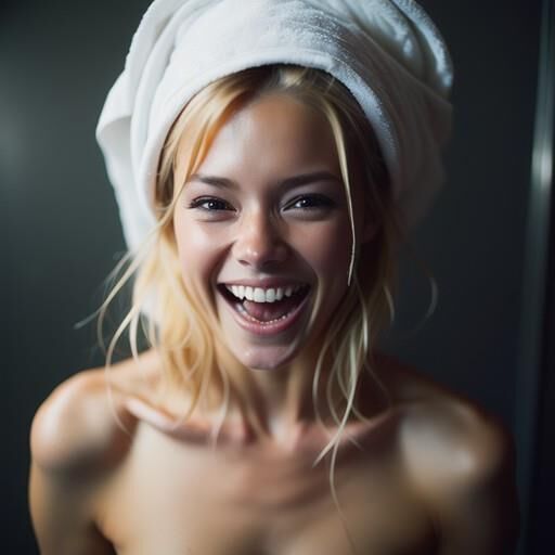 AI girls, fresh out of the shower, wearing headtowels, nice boob