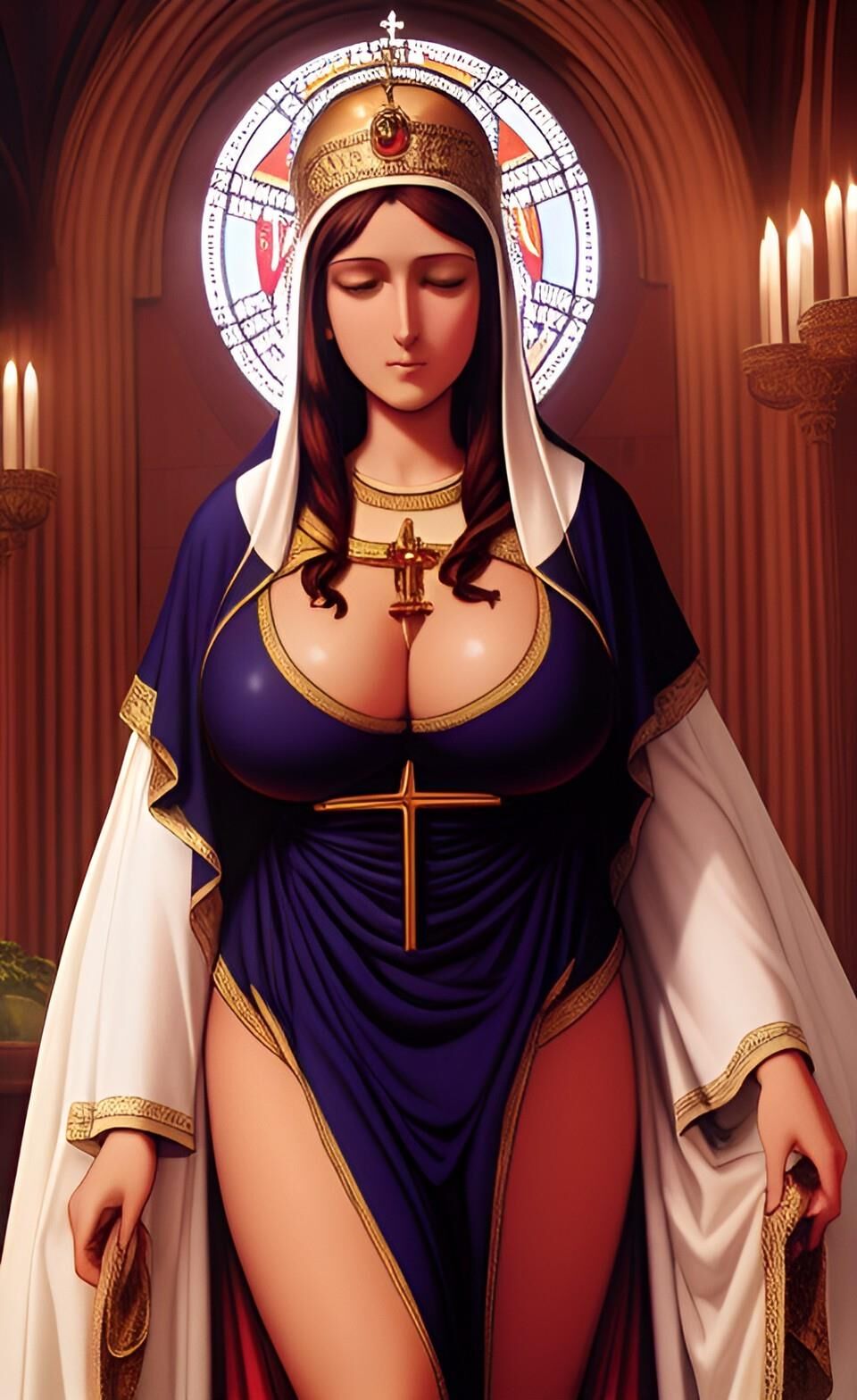 AI Virgin Mary with huge tits, our lady of the big bosom