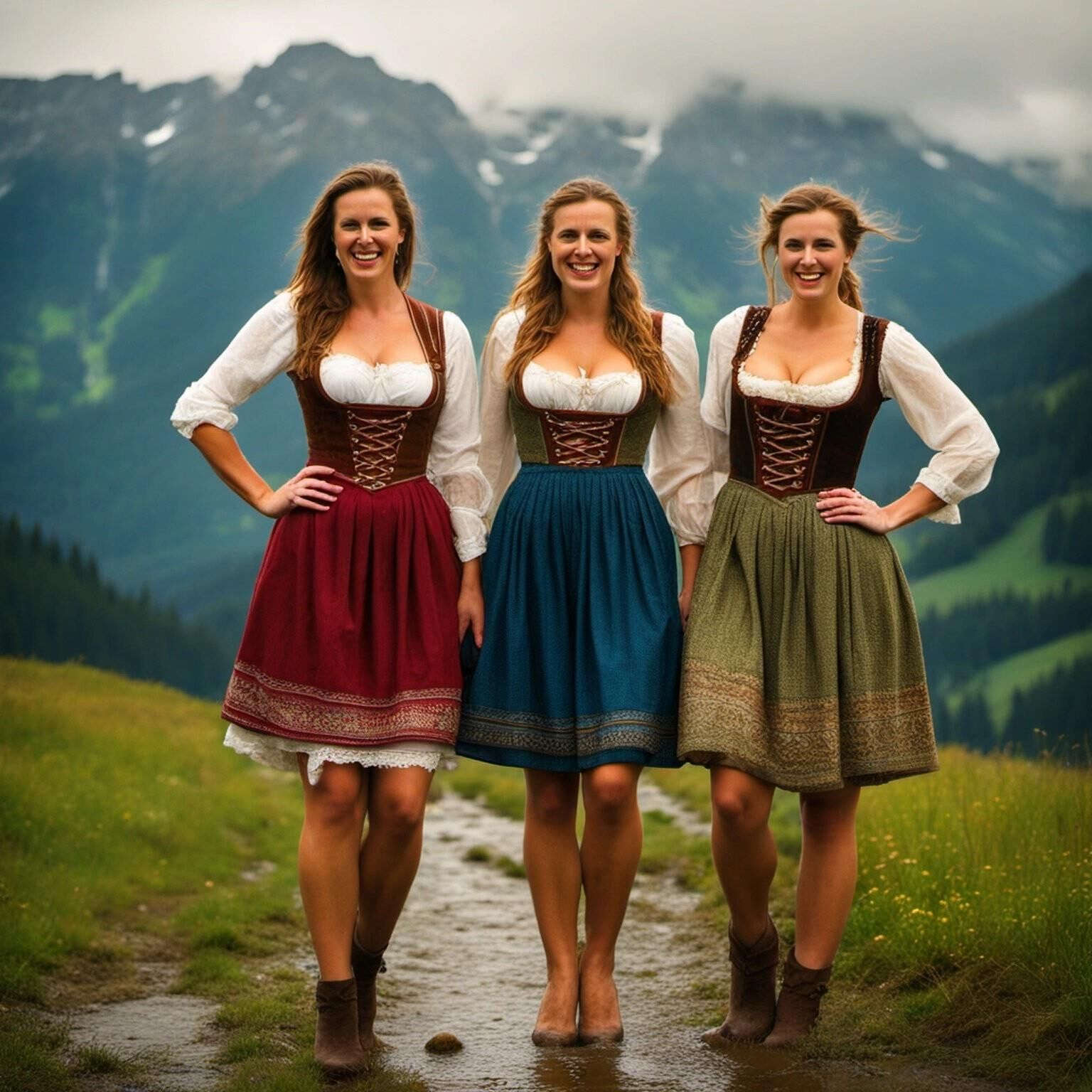 Ai generated bavarian women in the rain