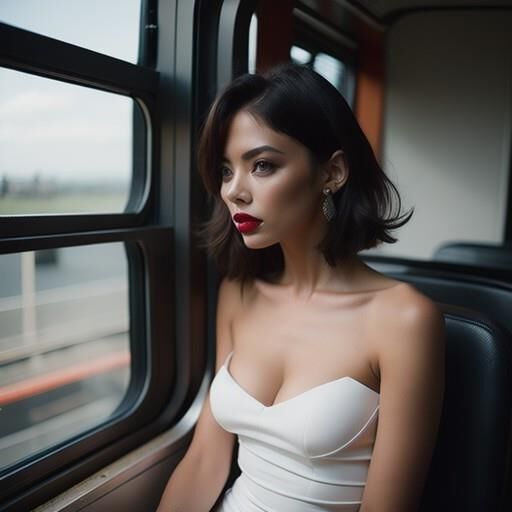 Busty AI girls in tight dresses on the train