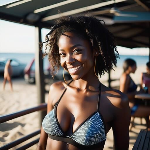 Beautiful black girls, AI, some in bikinis, some with boobs out