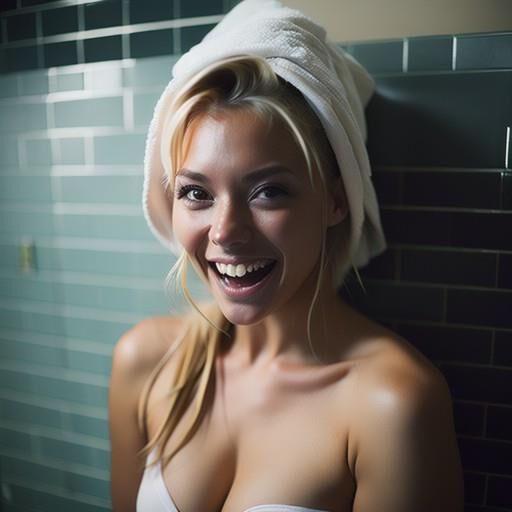 AI girls, fresh out of the shower, wearing headtowels, nice boob