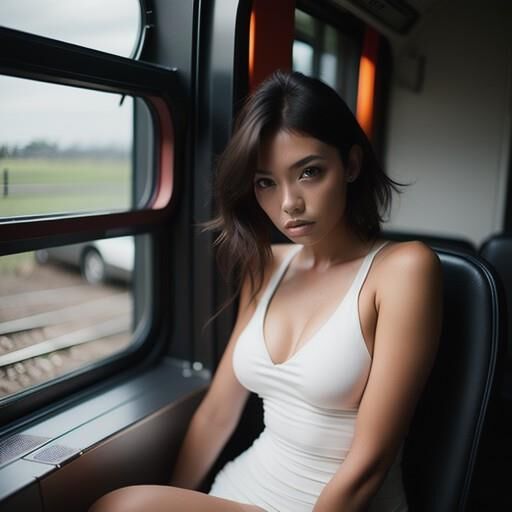 Busty AI girls in tight dresses on the train