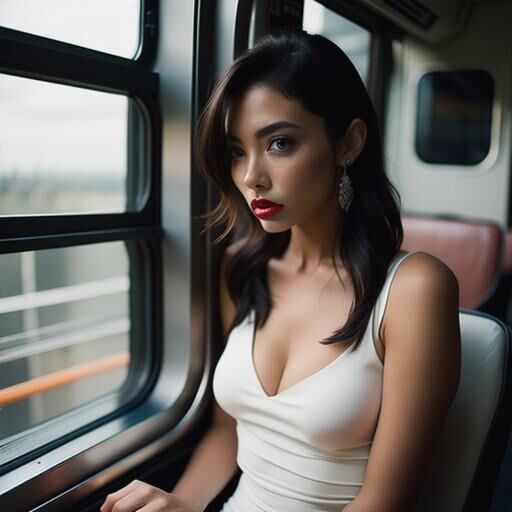 Busty AI girls in tight dresses on the train