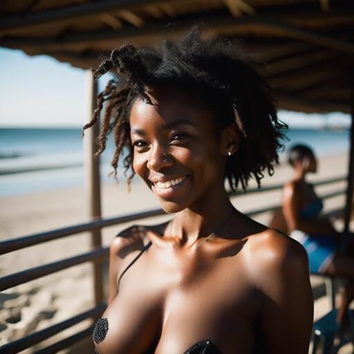 Beautiful black girls, AI, some in bikinis, some with boobs out