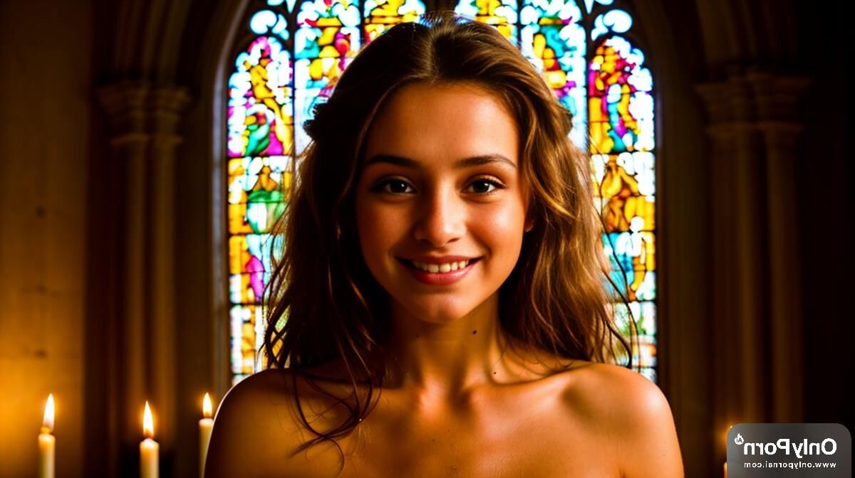 Brunette tease naked at church