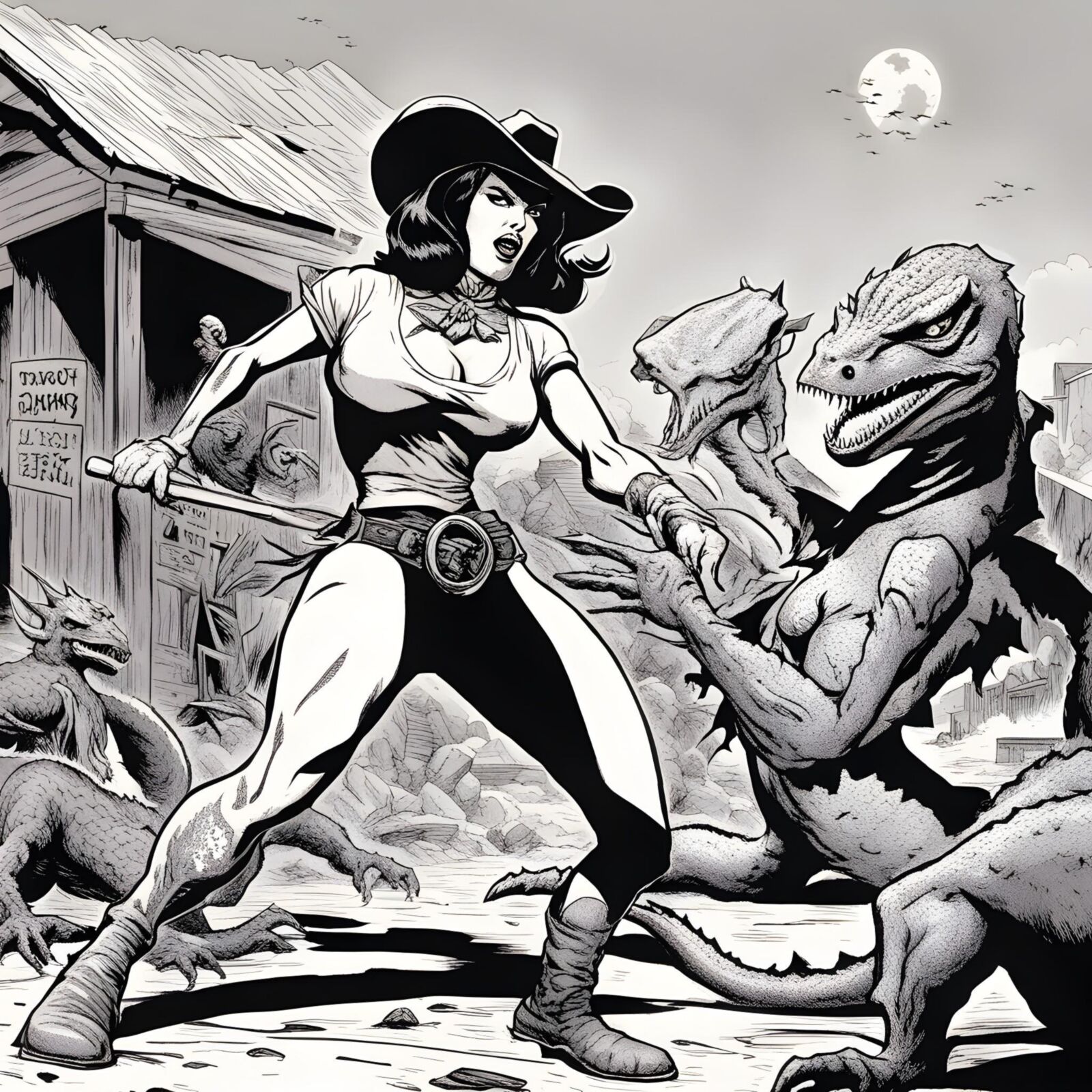 Cowgirl Betty Page vs Os Homens Lagarto