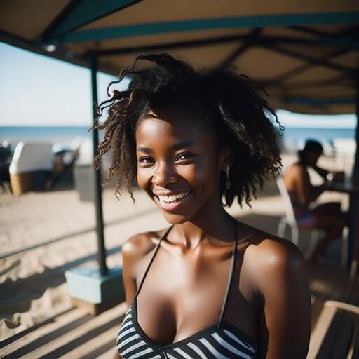 Beautiful black girls, AI, some in bikinis, some with boobs out