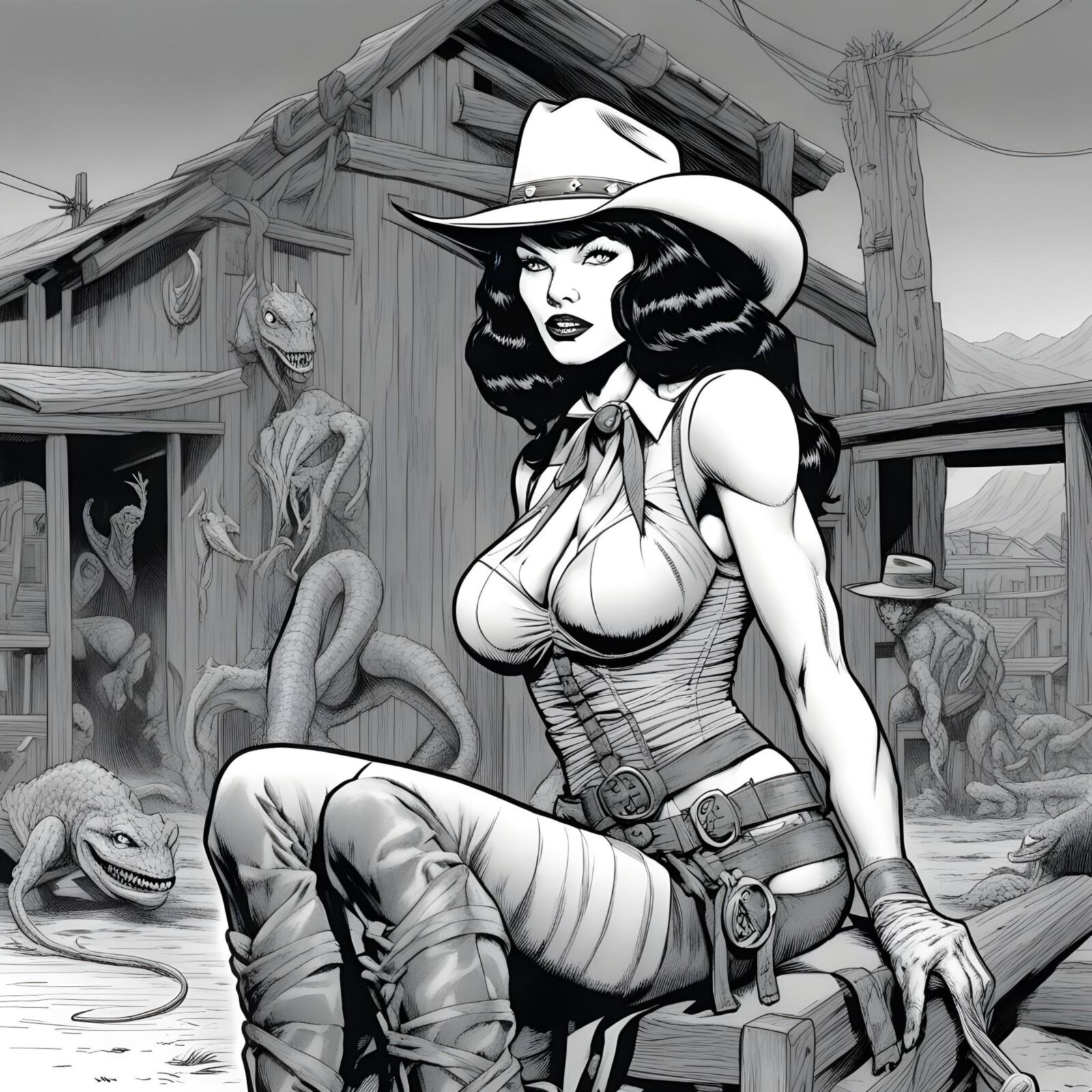 Cowgirl Betty Page vs Os Homens Lagarto