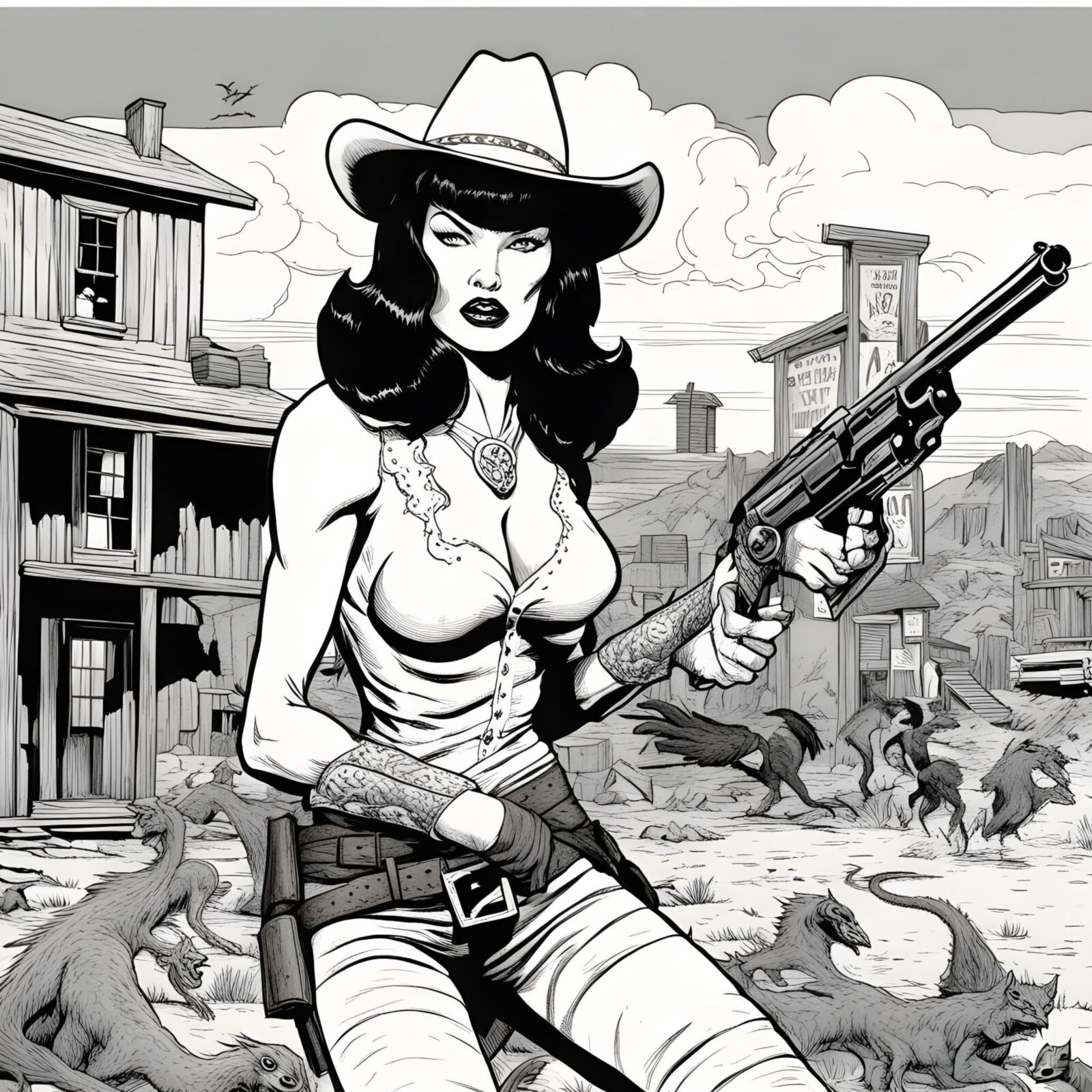 Cowgirl Betty Page vs Os Homens Lagarto