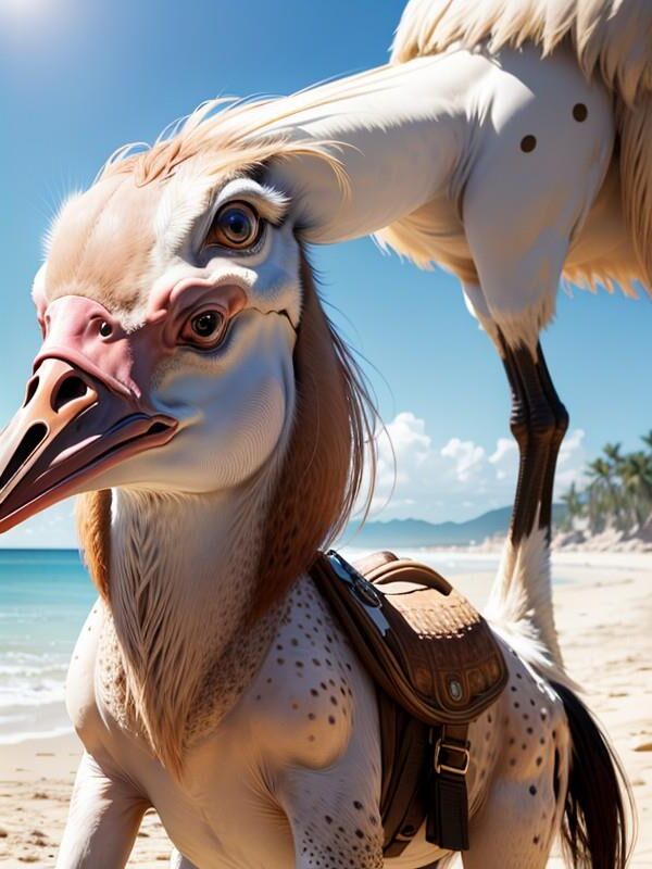 Agatha in a Bikini Riding Large Birds and Wearing Big Hats 