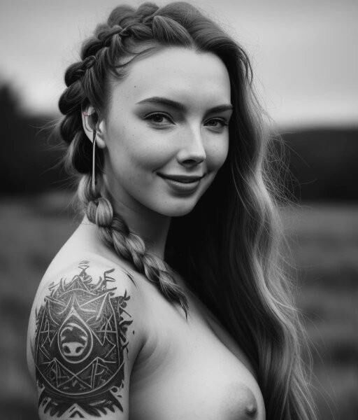 Sexy ai Viking Shield Maiden B&W