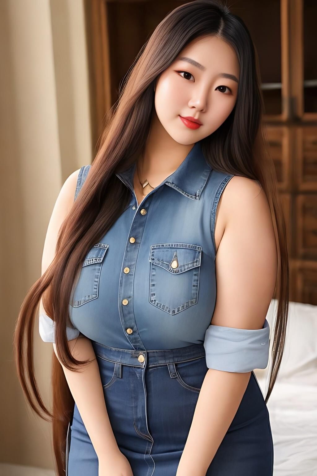 Curvy Korean Women in Denim Skirt - v2