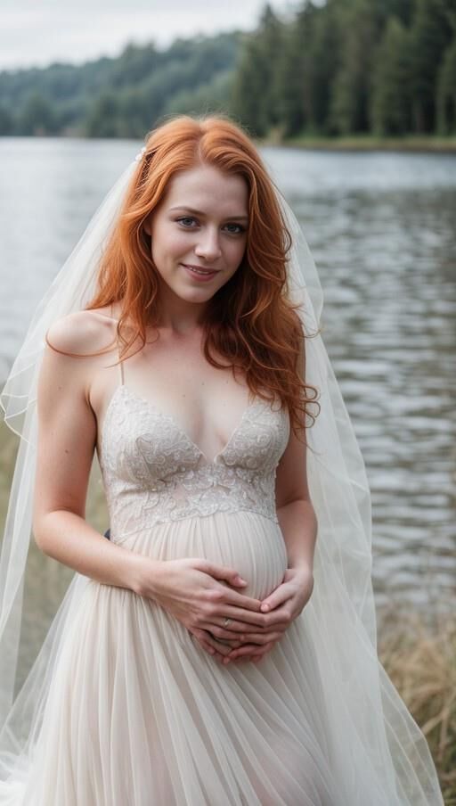 Penny (AI-Model) pregnant Wedding dress, lesbian kissing