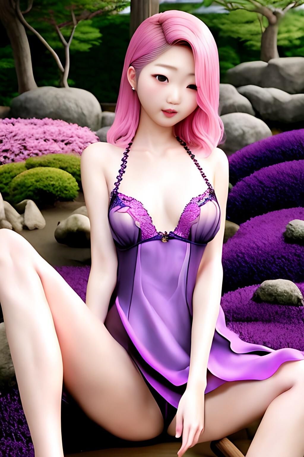 Beautiful Korean women with pink hair - v1