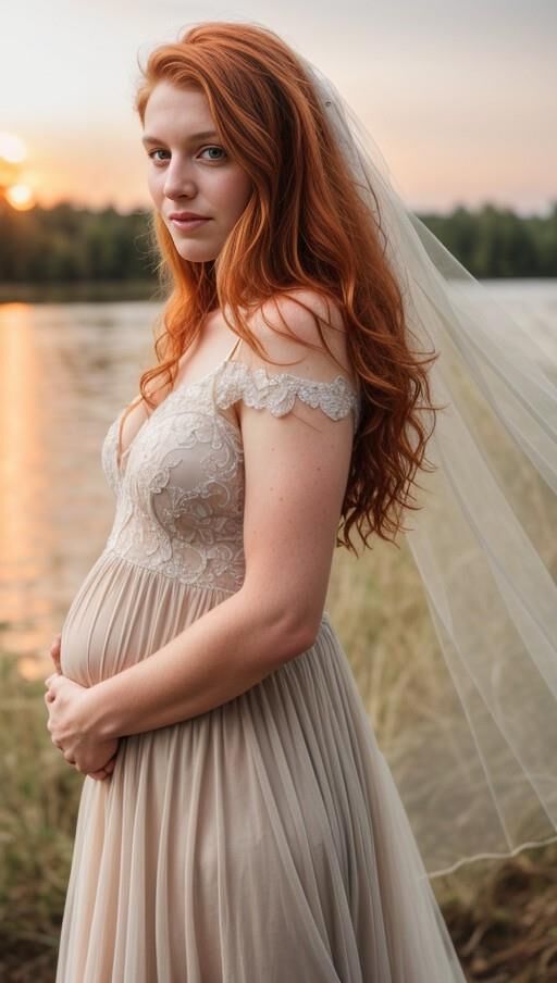 Penny (AI-Model) pregnant Wedding dress, lesbian kissing