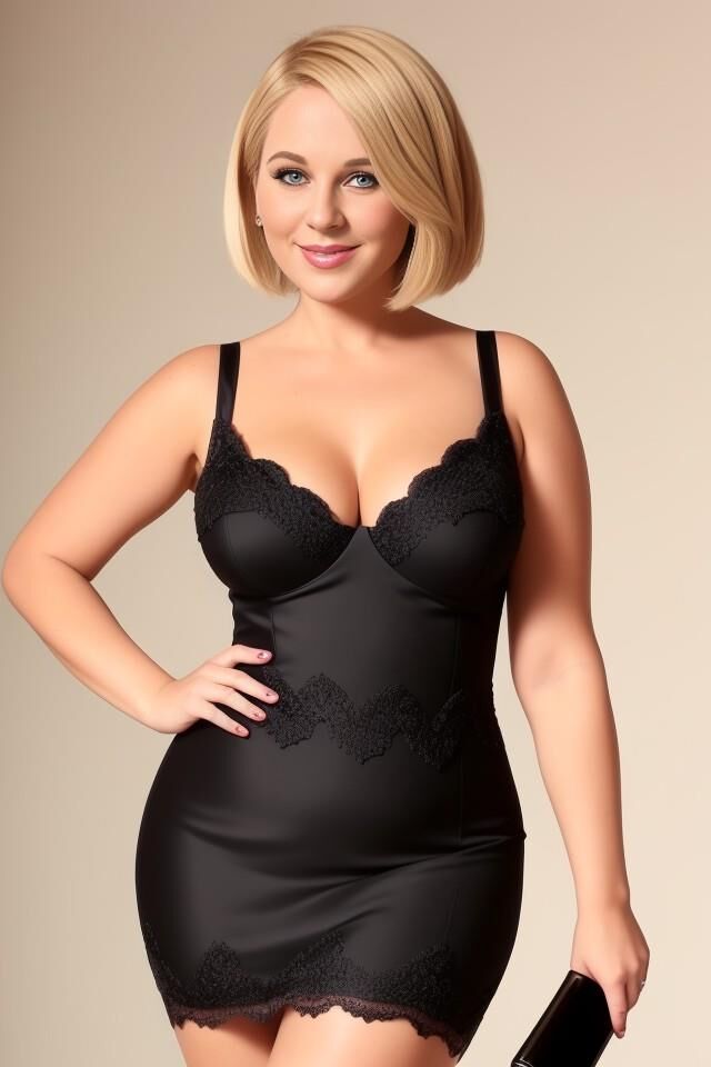 AI Blonde Bobcut Chubby in Black Dress