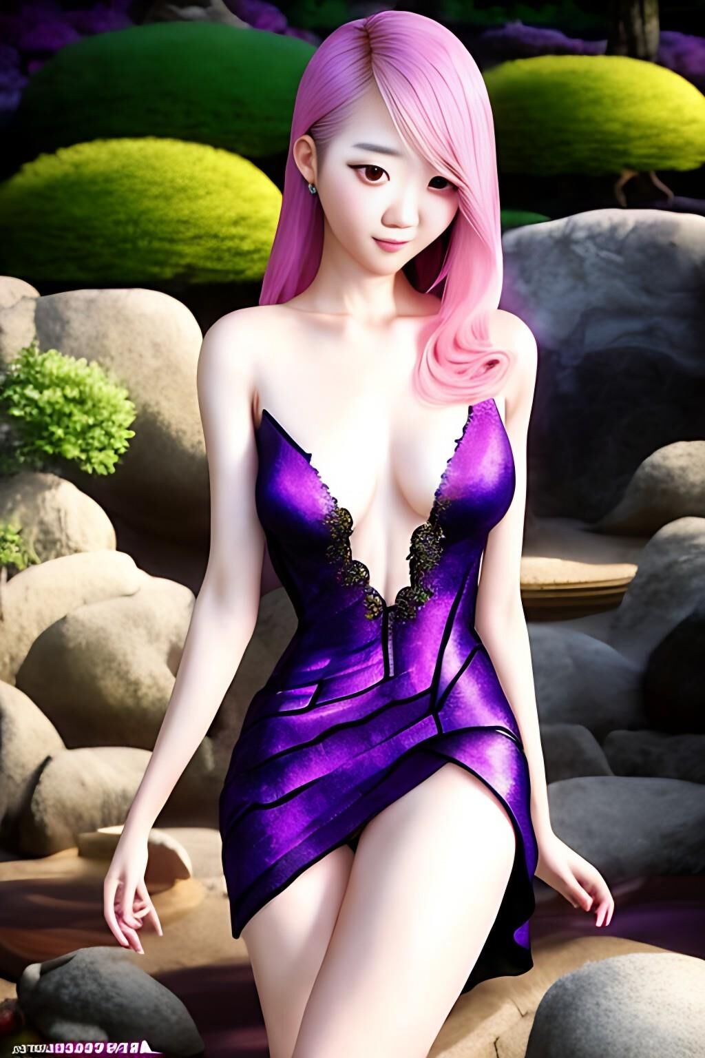 Beautiful Korean women with pink hair - v1