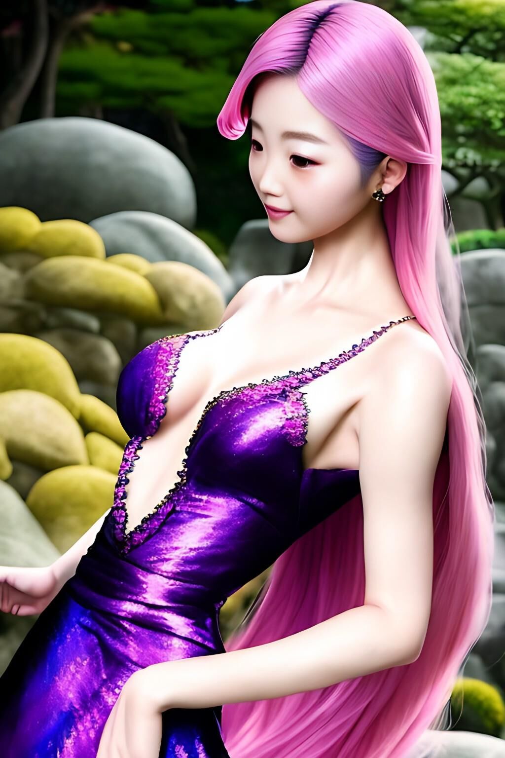 Beautiful Korean women with pink hair - v1