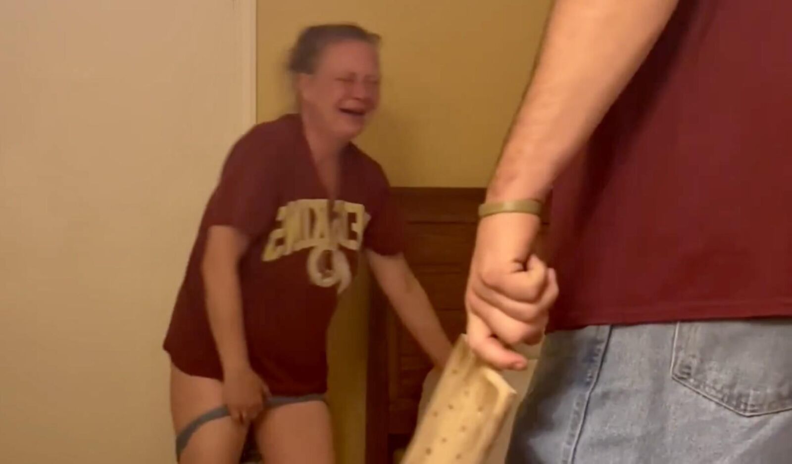 Naughty wife gets the paddle