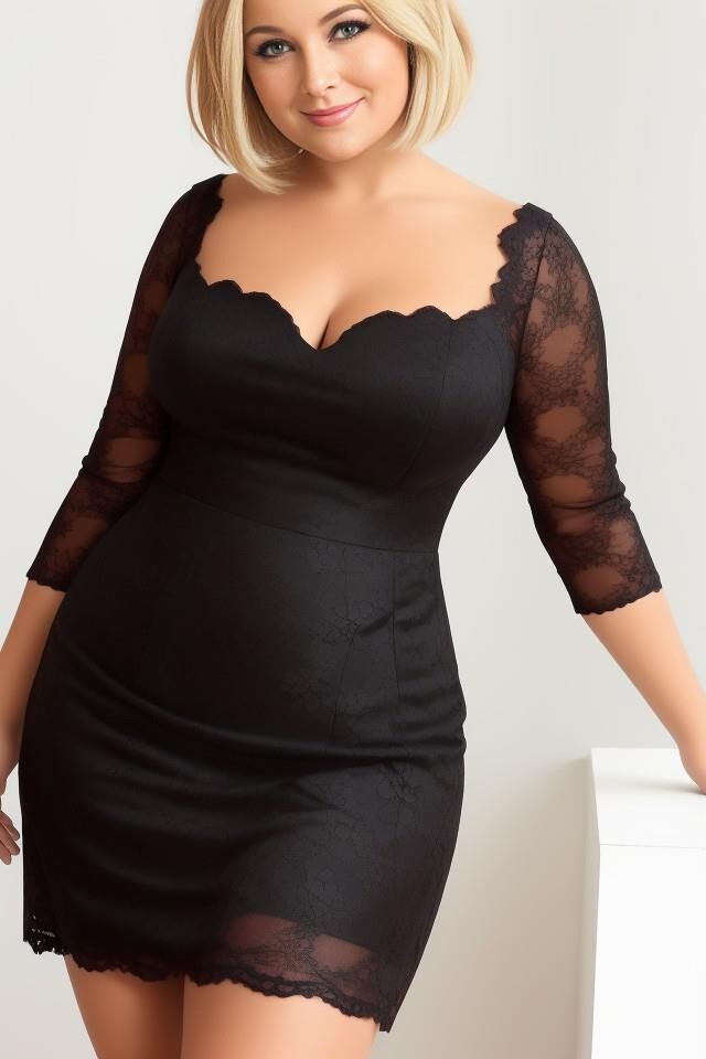 AI Blonde Bobcut Chubby in Black Dress