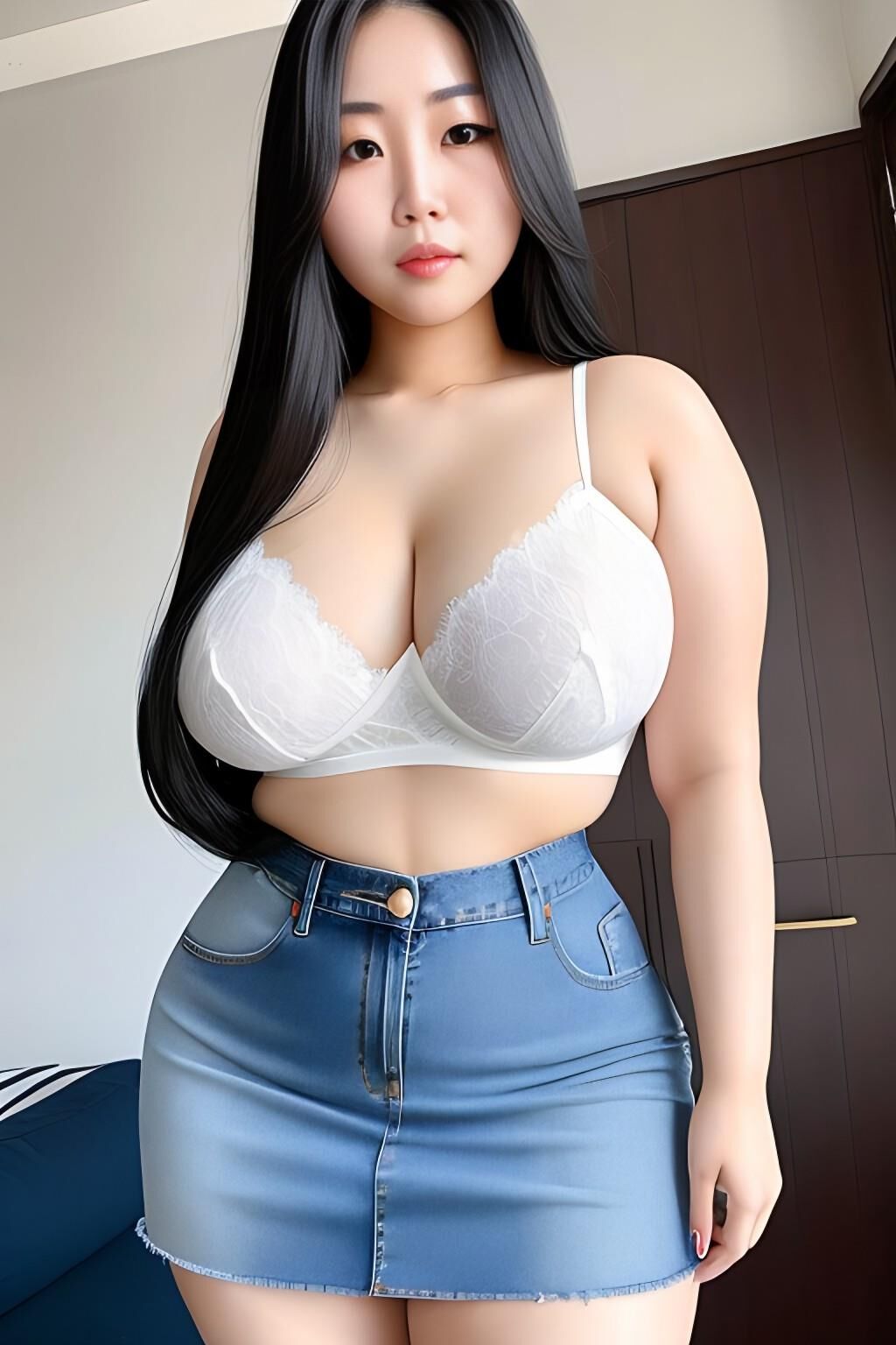 Curvy Korean Women in Denim Skirt - v1