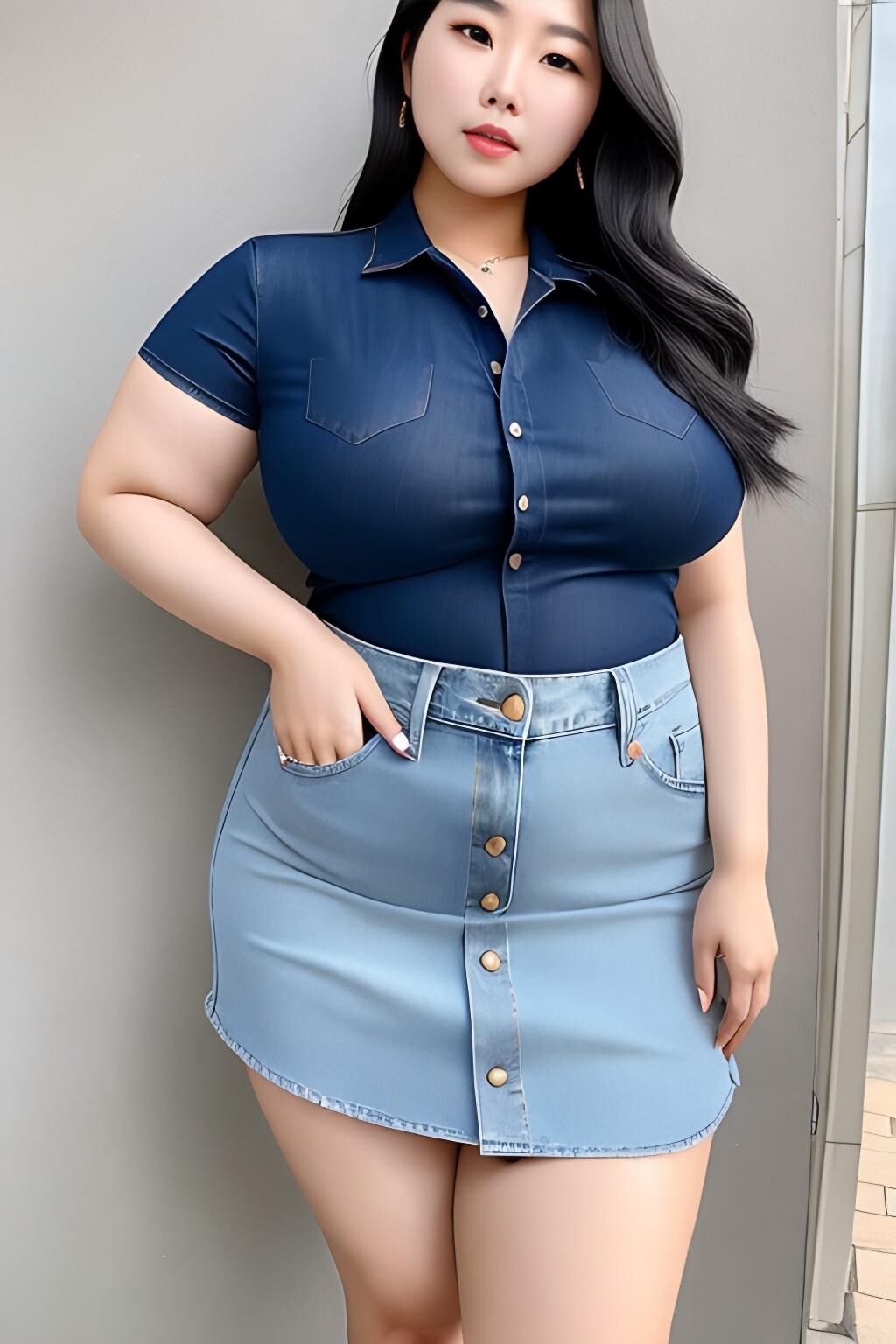 Curvy Korean Women in Denim Skirt - v1