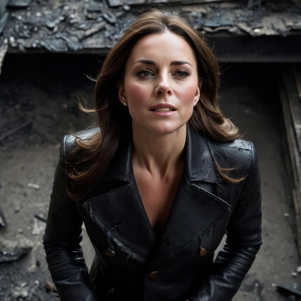 A.I. Kate Middleton in torned Leather must be carefull