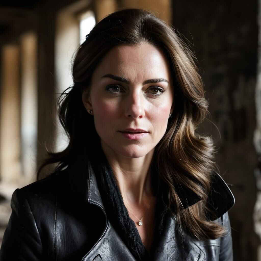 A.I. Kate Middleton in torned Leather must be carefull