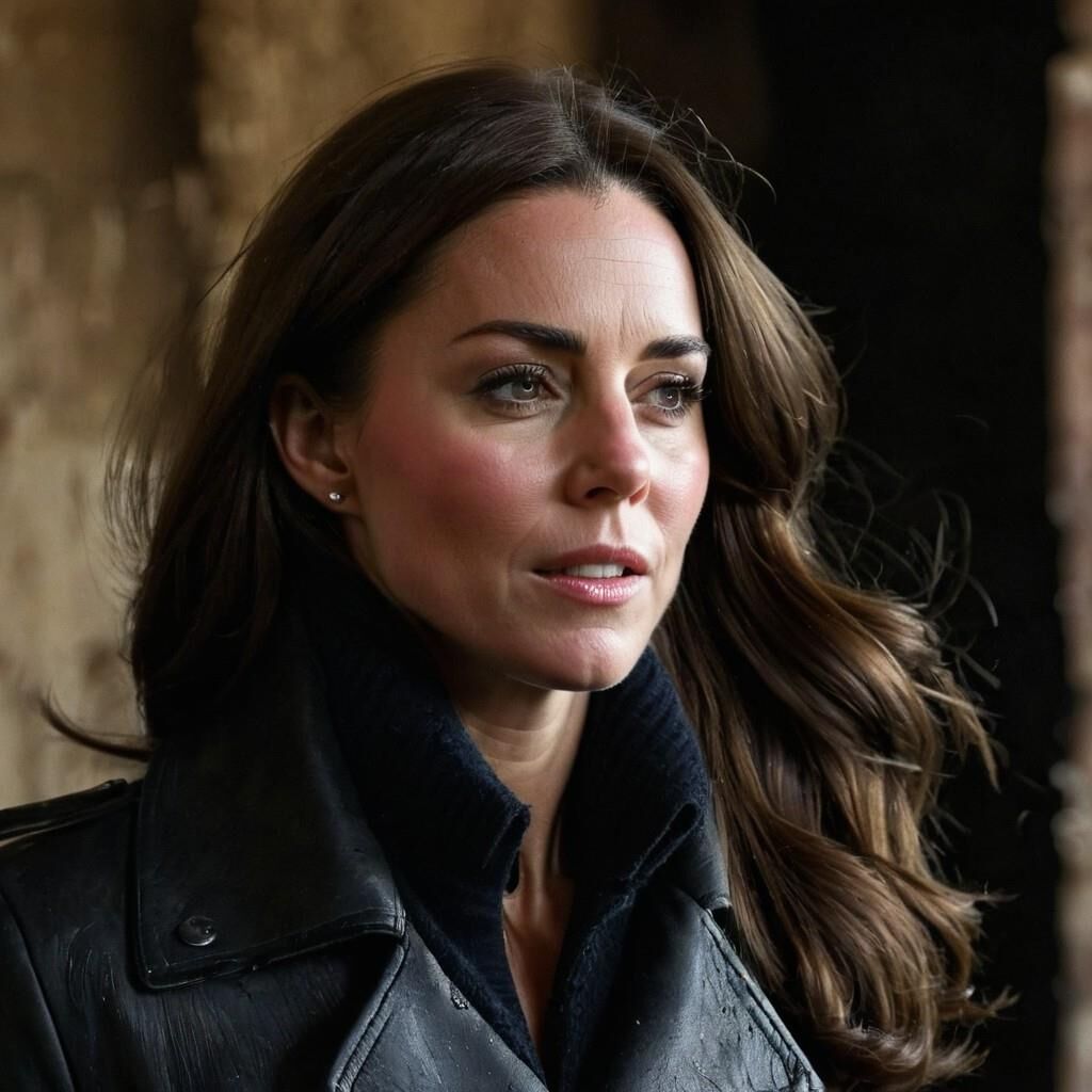 A.I. Kate Middleton in torned Leather must be carefull