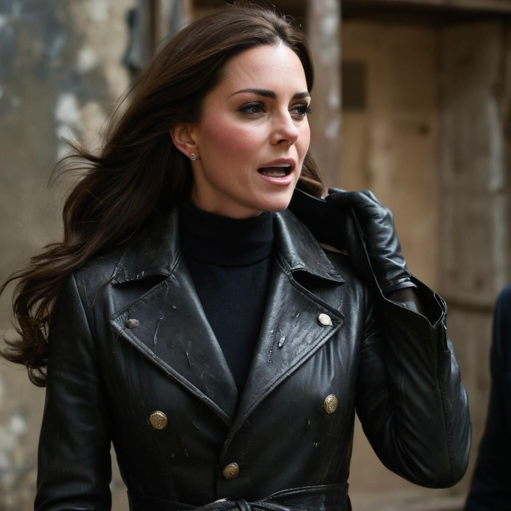 A.I. Kate Middleton in torned Leather must be carefull