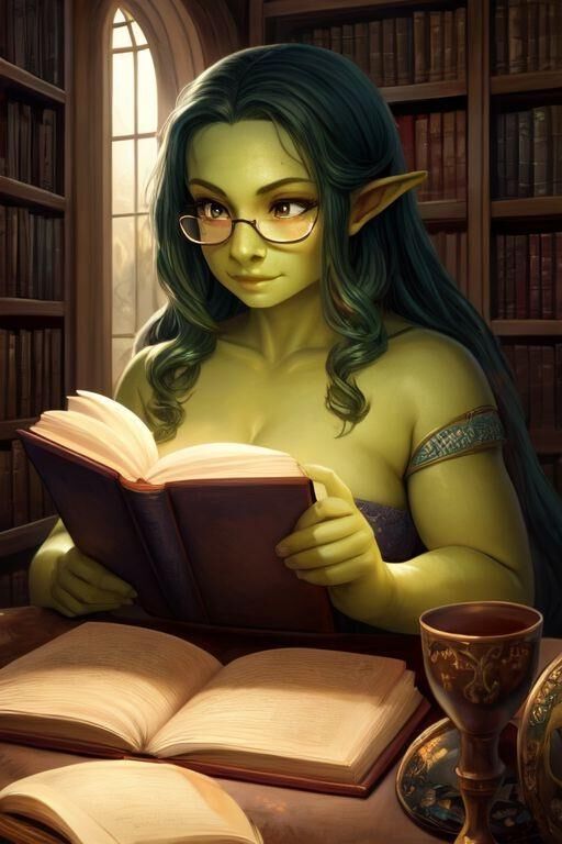 Busty Orc Female in the Library [AI Misc]