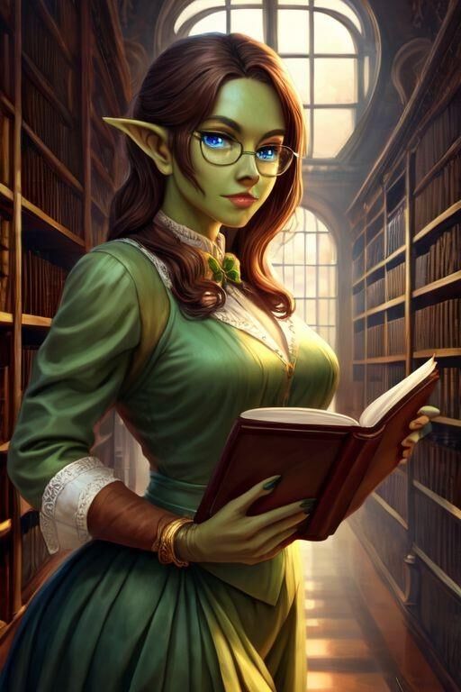 Busty Orc Female in the Library [AI Misc]