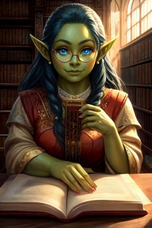 Busty Orc Female in the Library [AI Misc]