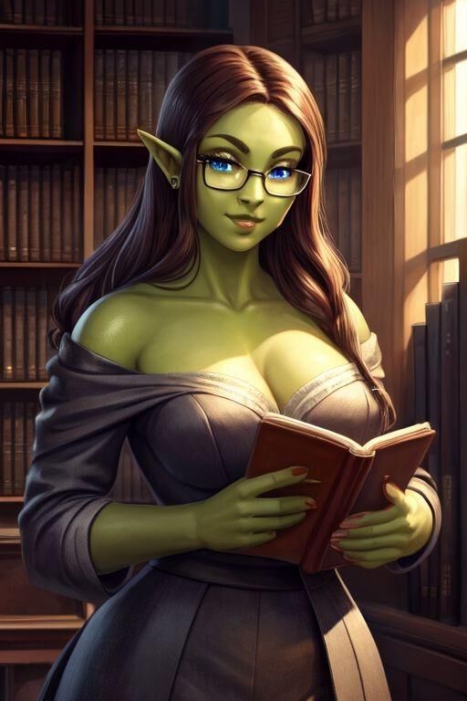 Busty Orc Female in the Library [AI Misc]