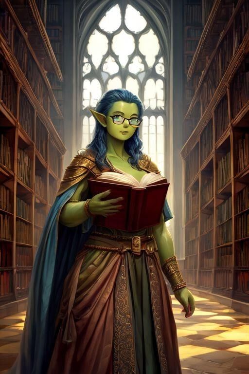 Busty Orc Female in the Library [AI Misc]