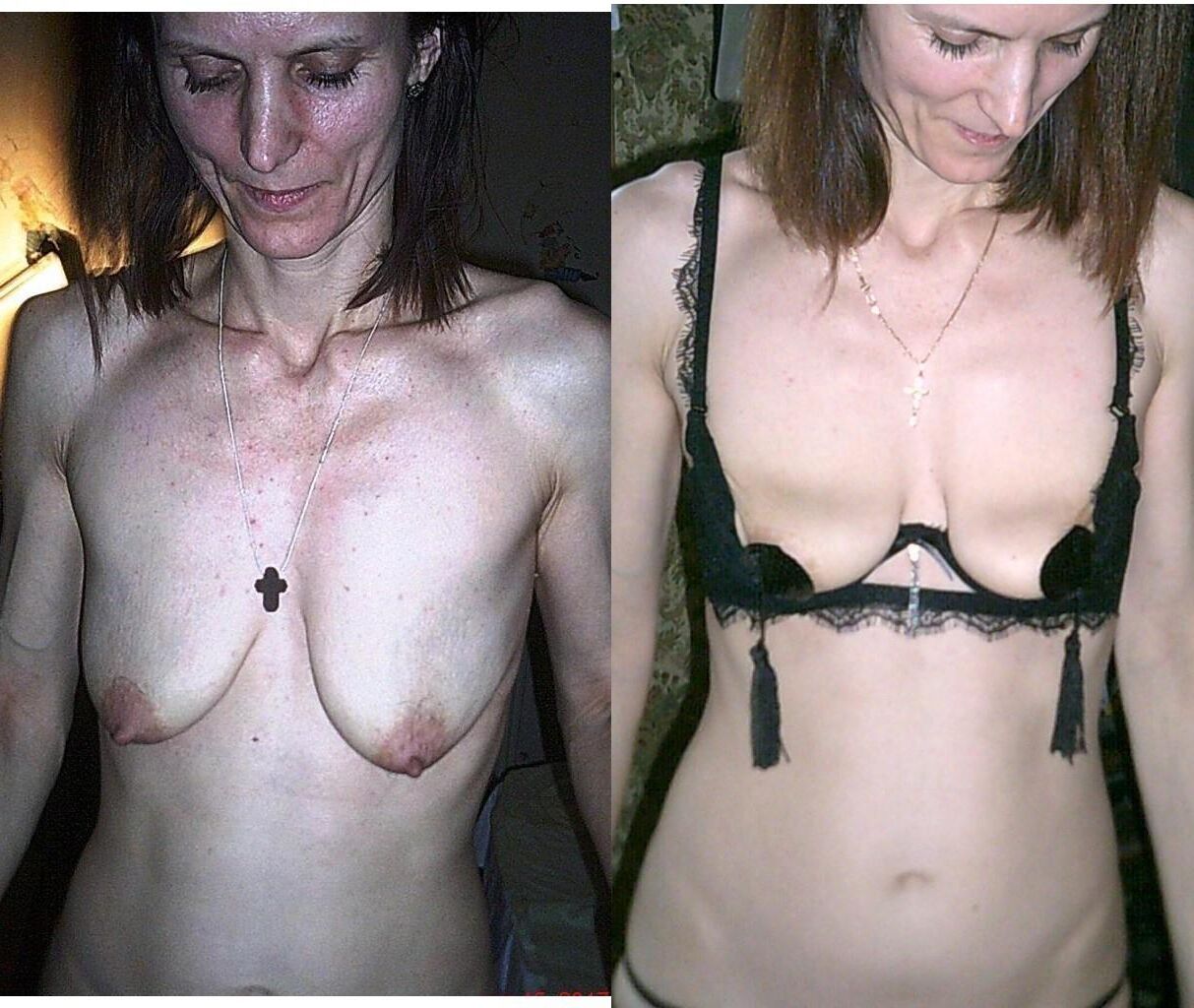 saggy empty tiny tits in bra and without 