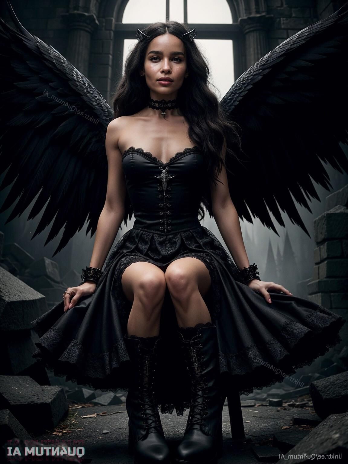 AI Zoe Kravitz # Dark Angel Wings Horror