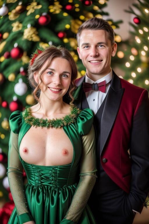 AI Navidad mujer mostrando pechos vestido realista